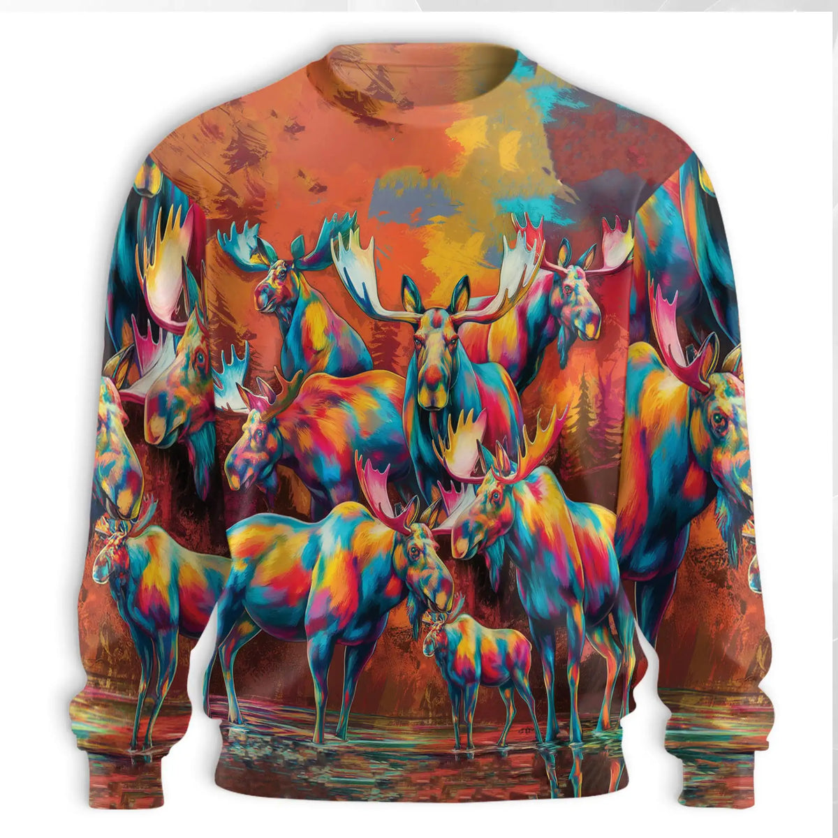 Colorful Moose Sweatshirt – Colorful Graphic 3D All Over Print Design