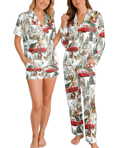 German Shepherd Christmas Pajama Set for Women – Red Truck Print