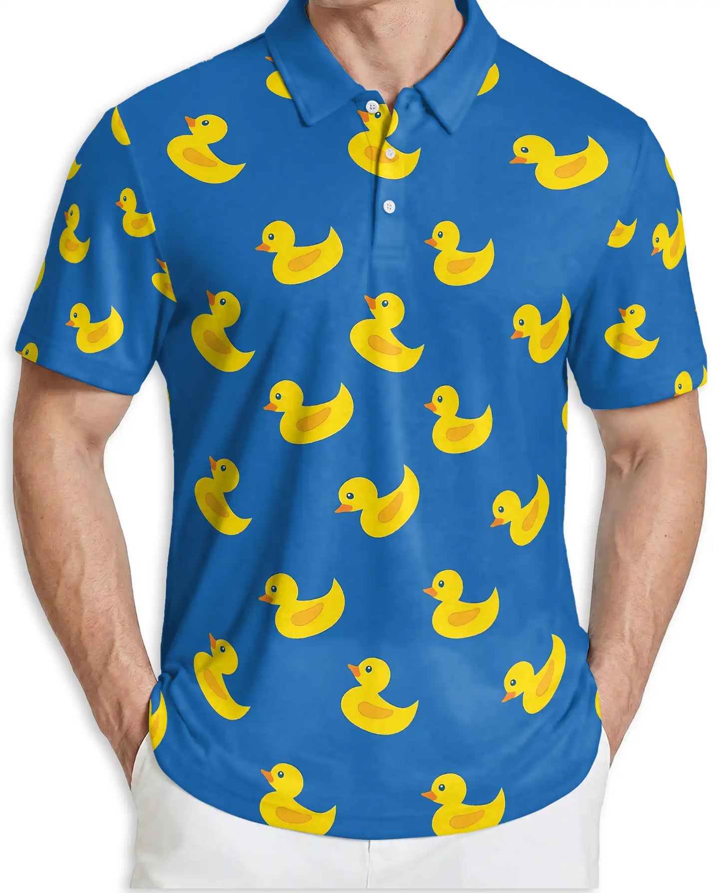 Funny Rubber Duck 3D Polo Shirt for Men, Cute Minimal Cartoon Style | Azhawaiian