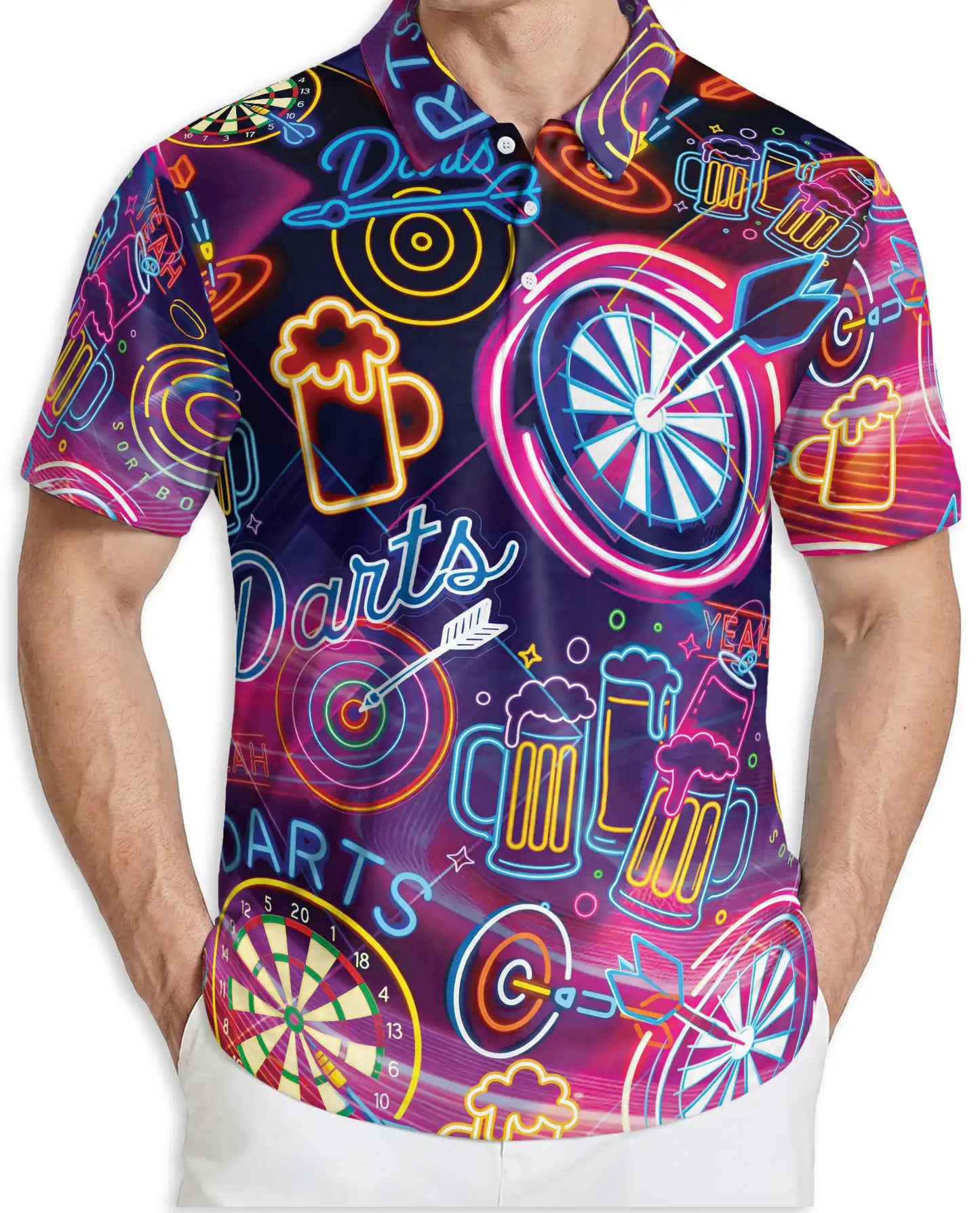 Neon Darts Polo Shirt for Men-Beer Lover Dart Player Shirt | Azhawaiian