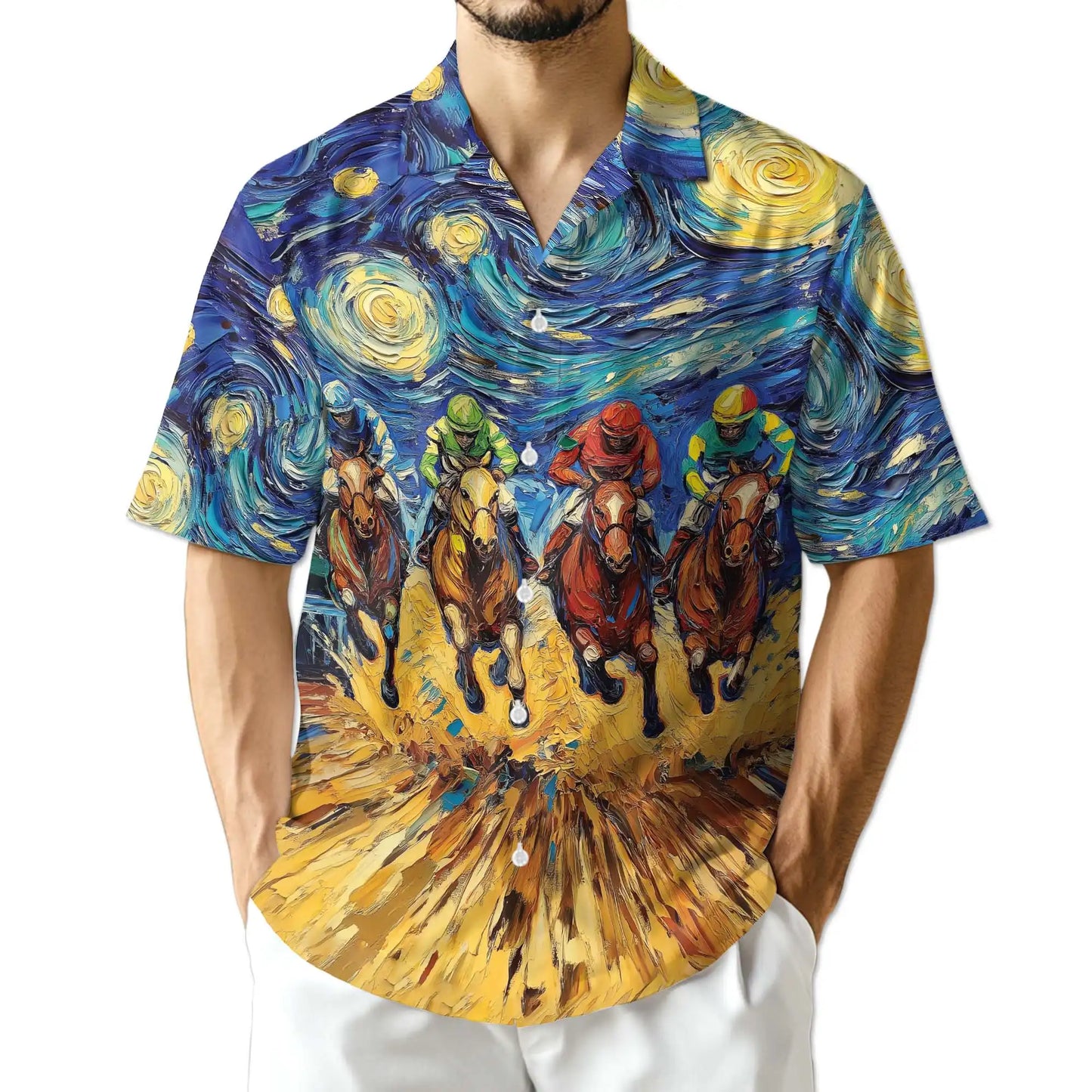 Horse Racing Art Hawaiian Shirt - Jockey Racing Impressionist Design | Azhawaiian