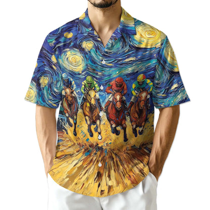 Horse Racing Art Hawaiian Shirt - Jockey Racing Impressionist Design | Azhawaiian