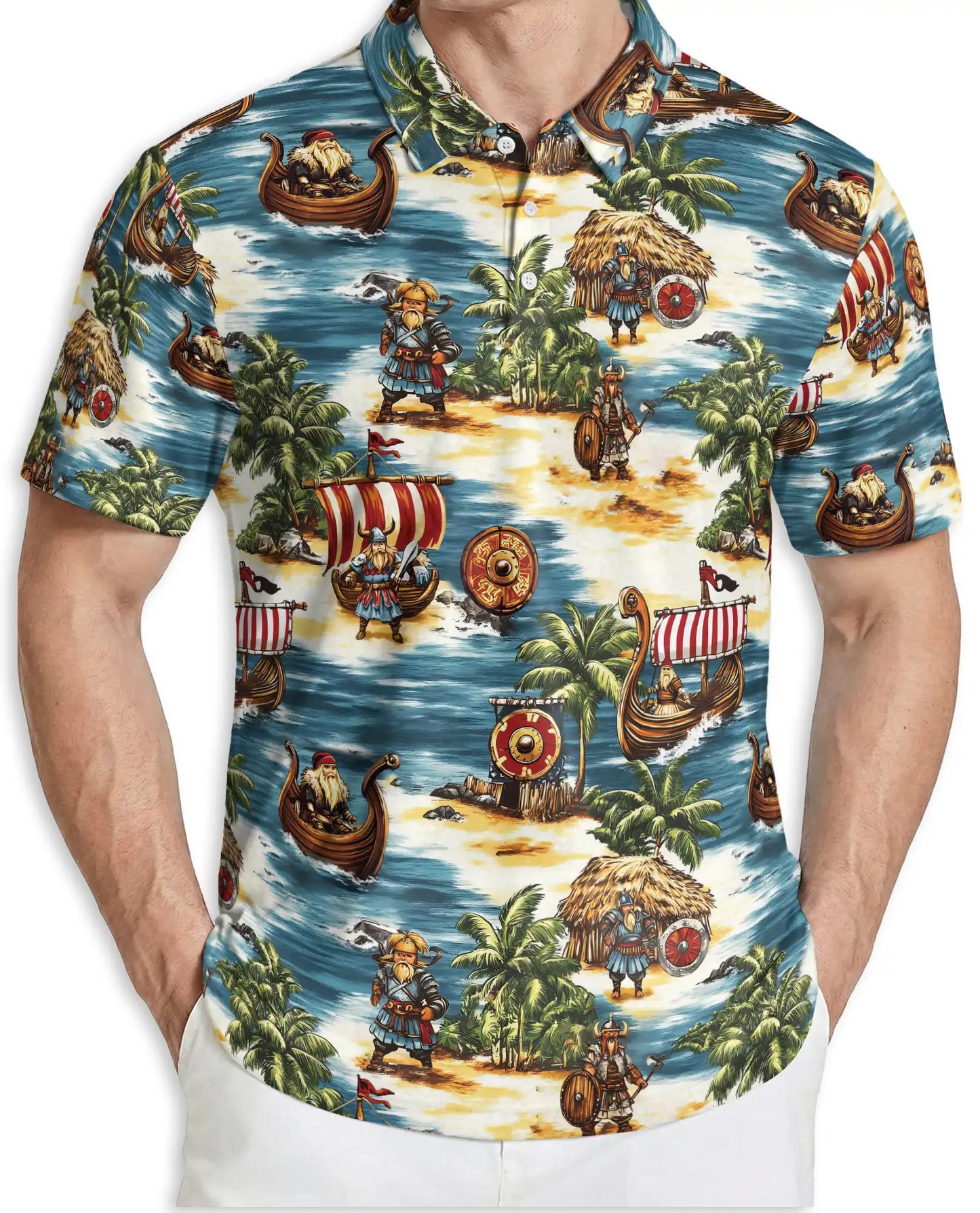 Viking Tropical Polo Shirt, Nordic Island Print | Azhawaiian