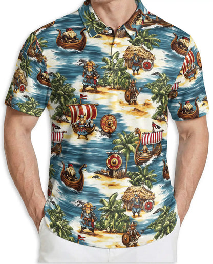 Viking Tropical Polo Shirt, Nordic Island Print | Azhawaiian