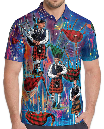 Bagpipes Player Polo Shirt for Men, Scottish Music Style | Azhawaiian