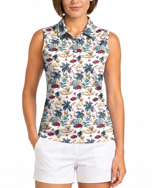 Tropical Dog Sleeveless Polo Shirt for Women, Cute Pet Summer Style | Azhawaiian