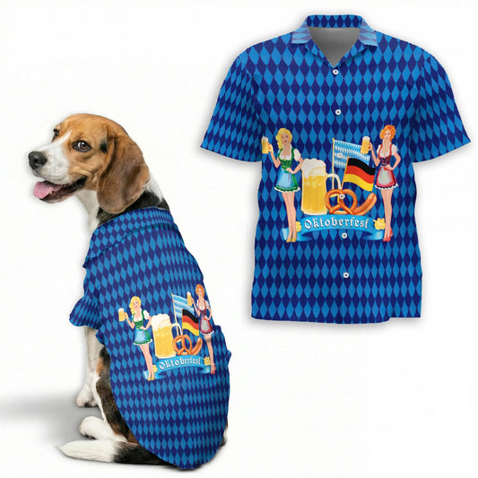 Oktoberfest Beer Celebration Print Matching Dog Owner Hawaiian Shirts, Funny Pet Aloha Shirt for Beach Vacation - Azhawaiian