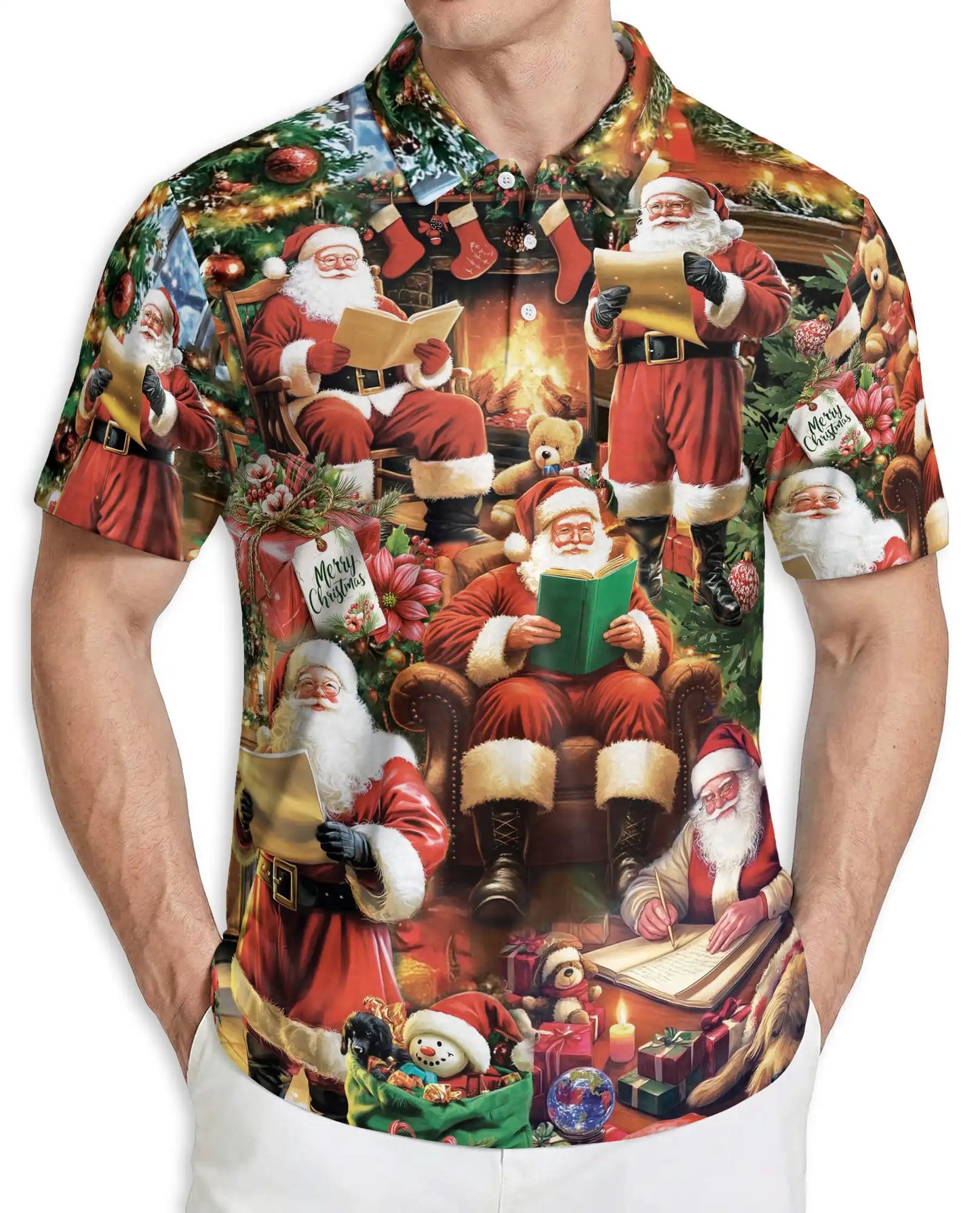 Santa Christmas Polo Shirt, Holiday Festive Style | Azhawaiian