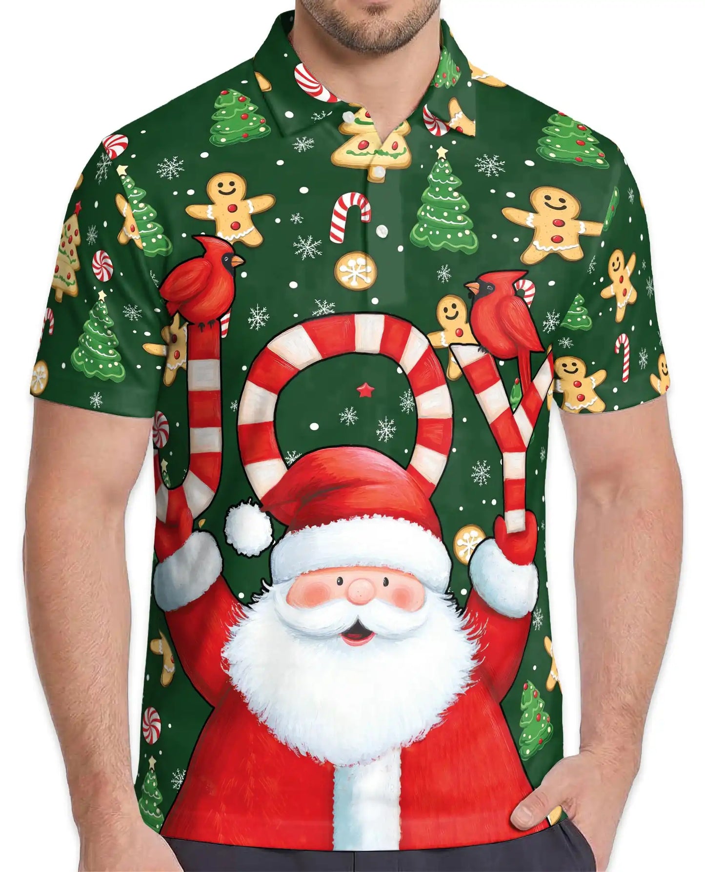 Joyful Christmas Polo Shirt for Men, Santa Holiday Design | Azhawaiian