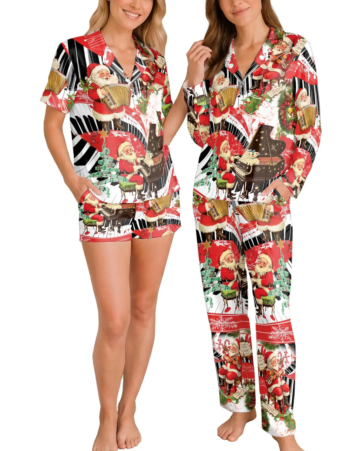 Christmas Santa Piano Pajama Set for Women – Musical Holiday Print