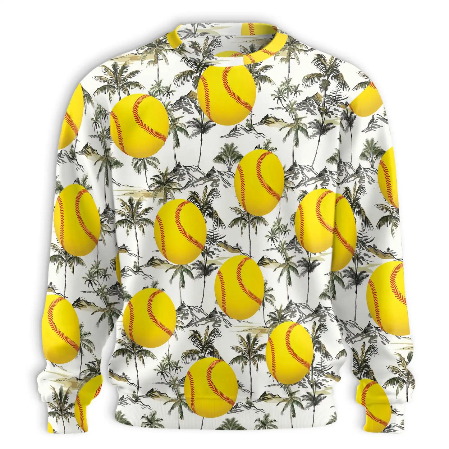Yellow Softball Palm Tree Sweatshirt – Tropical 3D All Over Print Design