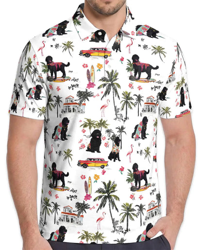 Black Poodle Tropical Beach Polo Shirt for Men- Print Hawaiian Dog  | Azhawaiian