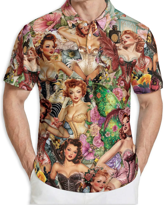 Vintage Corset Pin Up Polo Shirt - Retro Glamour Style | Azhawaiian