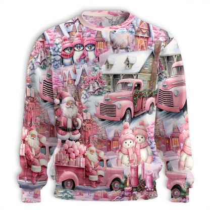 Pink Car Santa Christmas Sweatshirt – Christmas 3D All Over Print Design