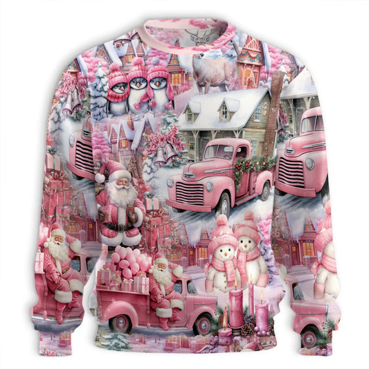 Pink Car Santa Christmas Sweatshirt – Christmas 3D All Over Print Design