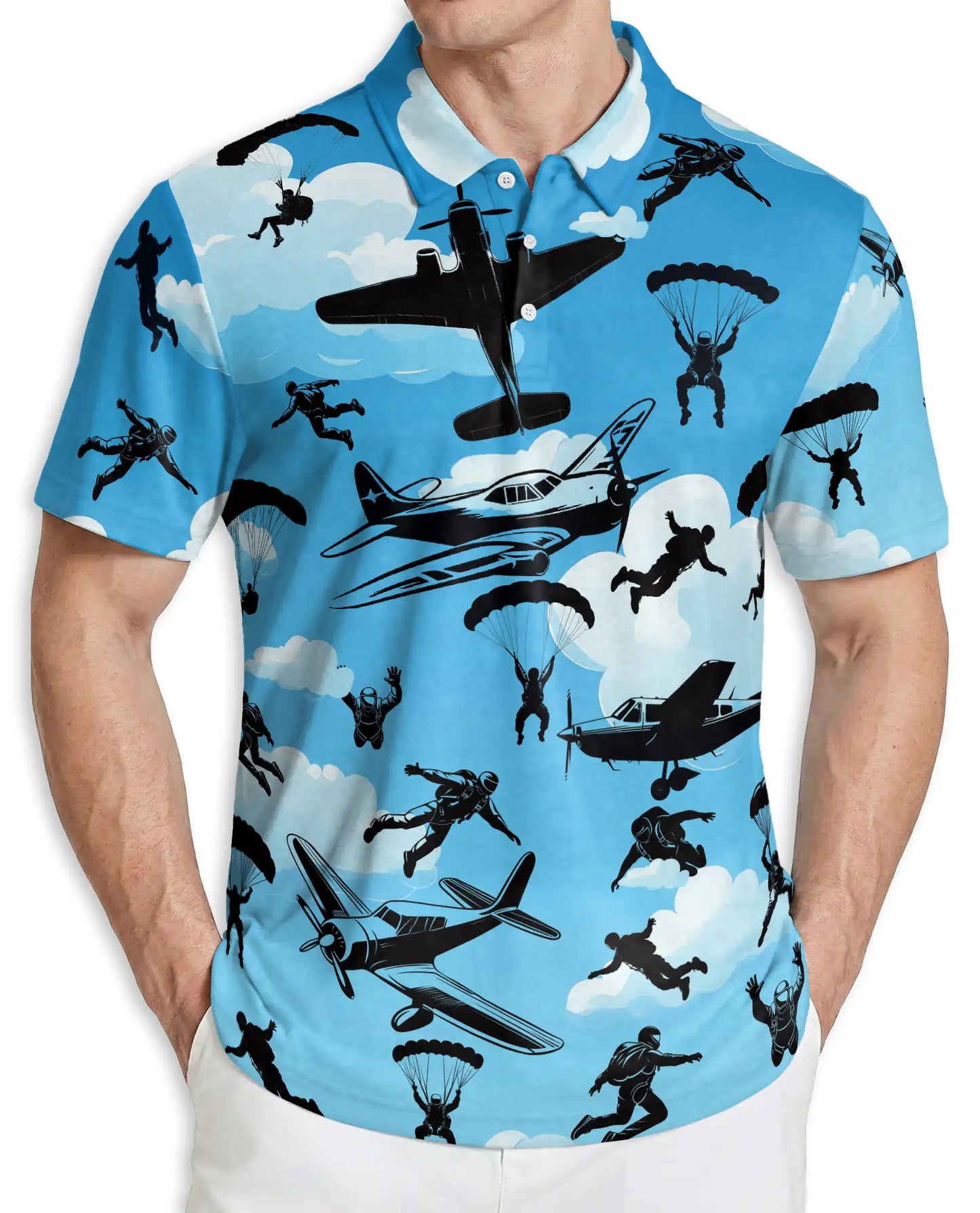 Skydiving Polo Shirt, Parachute Airplane Print | Azhawaiian