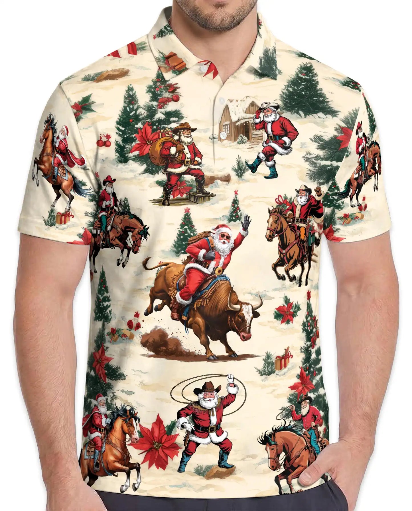 Cowboy Santa Polo Shirt, Western Christmas Print | Azhawaiian