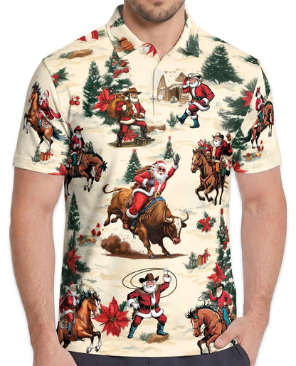 Cowboy Santa Polo Shirt, Western Christmas Print | Azhawaiian