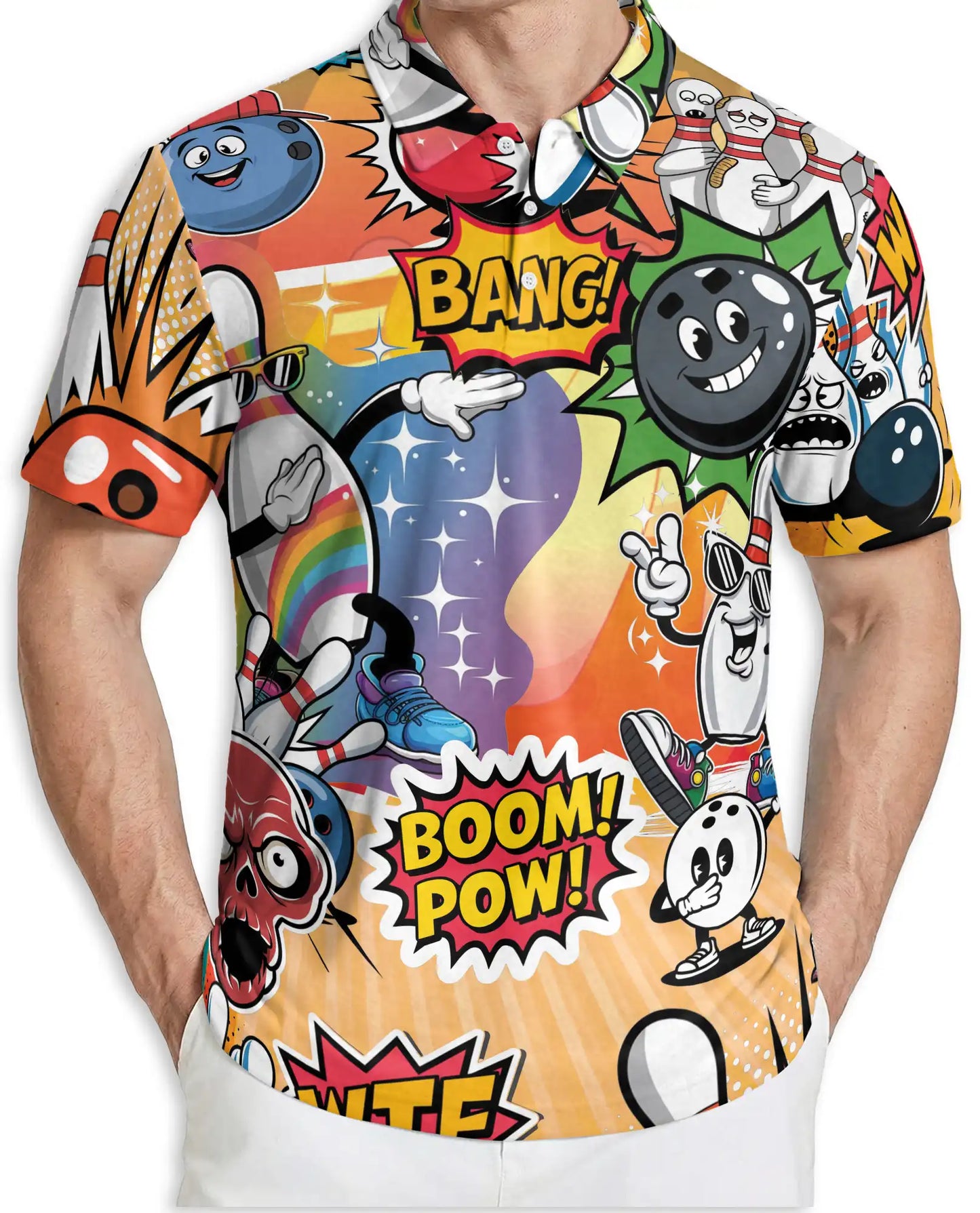 Funny Bowling 3D Polo Shirt for Men, Cartoon Comic Bowling Style | Azhawaiian