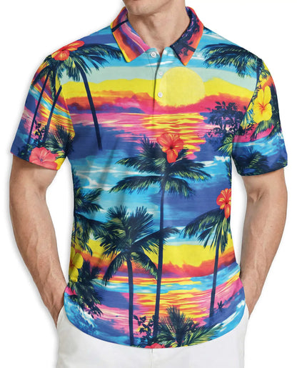 Tropical Sunset Hawaiian Polo Shirt | Azhawaiian