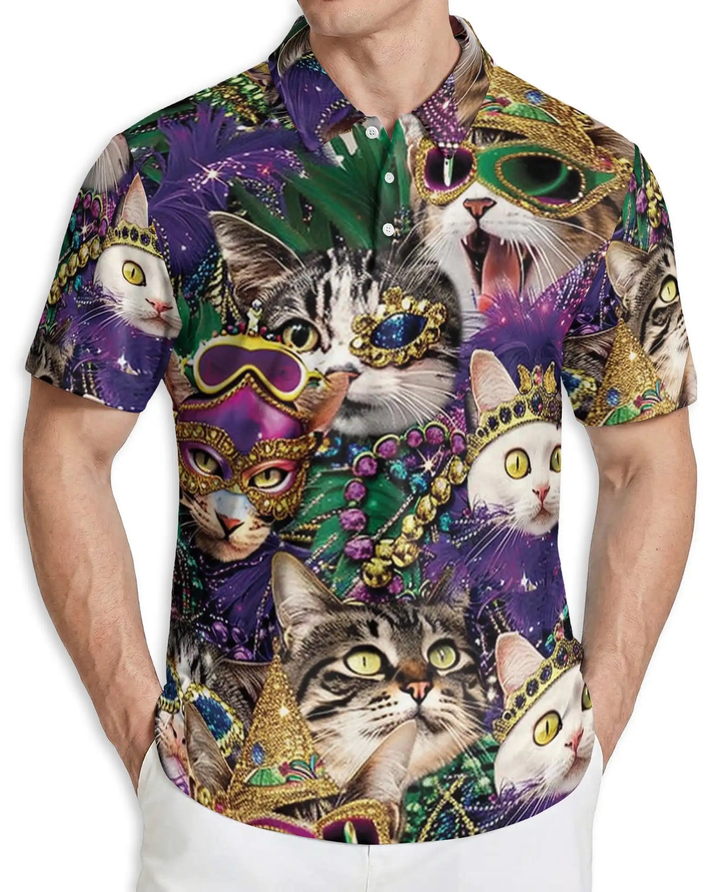 Mardi Gras Cat Mask Polo Shirt | Azhawaiian