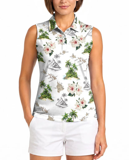 Tropical Floral Sleeveless Polo Shirt for Women | Azhawaiian