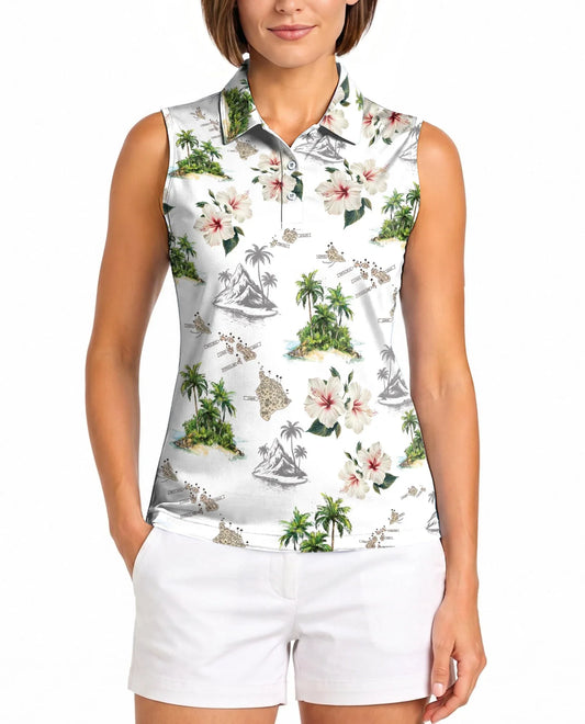 Tropical Floral Sleeveless Polo Shirt for Women | Azhawaiian