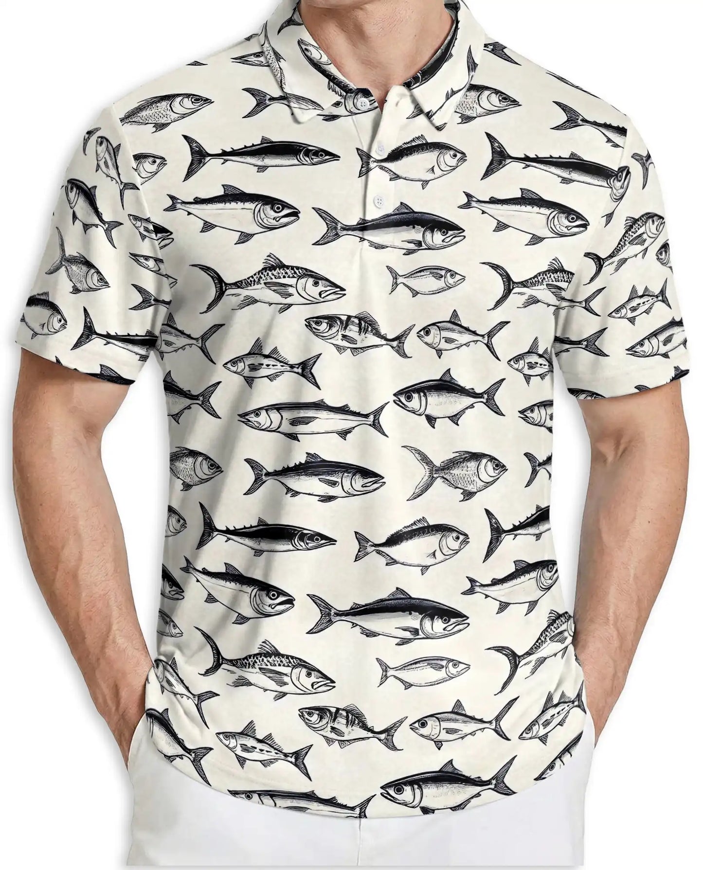 Saltwater Fish Polo Shirt for Men-Coastal Fish Pattern Angler | Azhawaiian