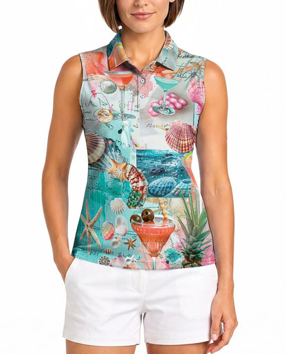 Cocktail Beach Summer Sleeveless Polo Shirt for Women | Azhawaiian
