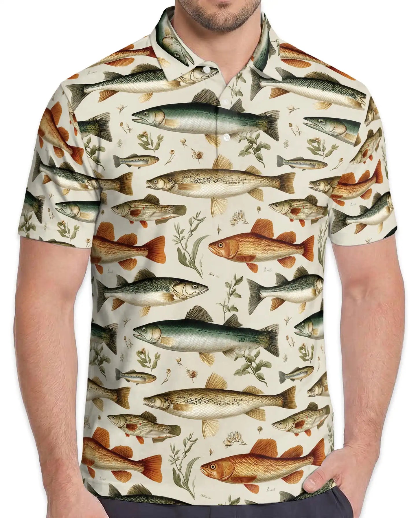 Vintage Fish Species Polo Shirt - Freshwater Angler Nature Style | Azhawaiian