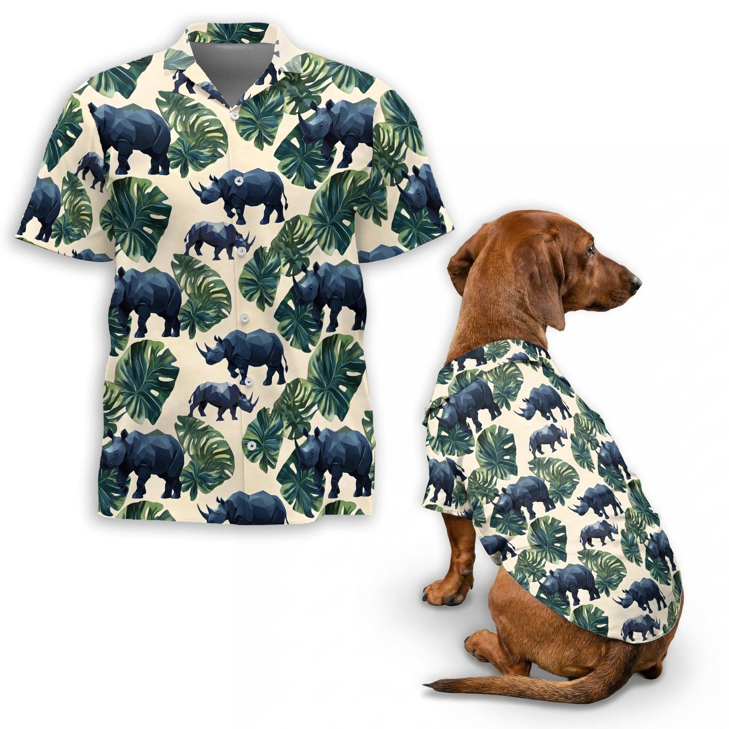 Amazing Rhino Matching Dog Owner Hawaiian Shirts, Funny Pet Aloha Shirt for Beach Vacation - Azhawaiian