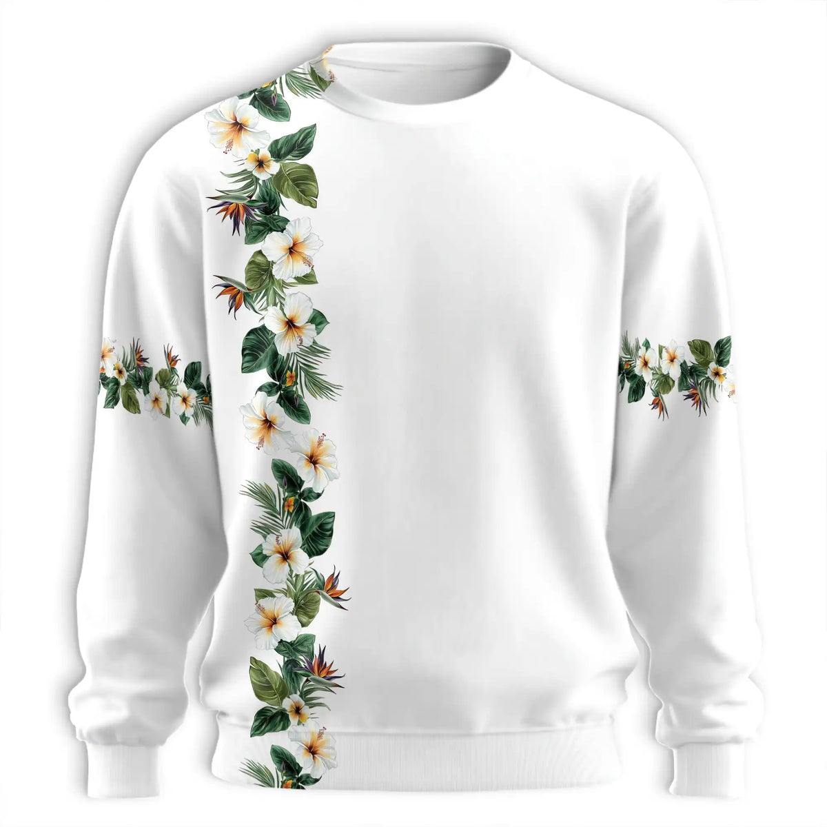 Hibiscus Floral White Sweatshirt – Tropical 3D All Over Print Design