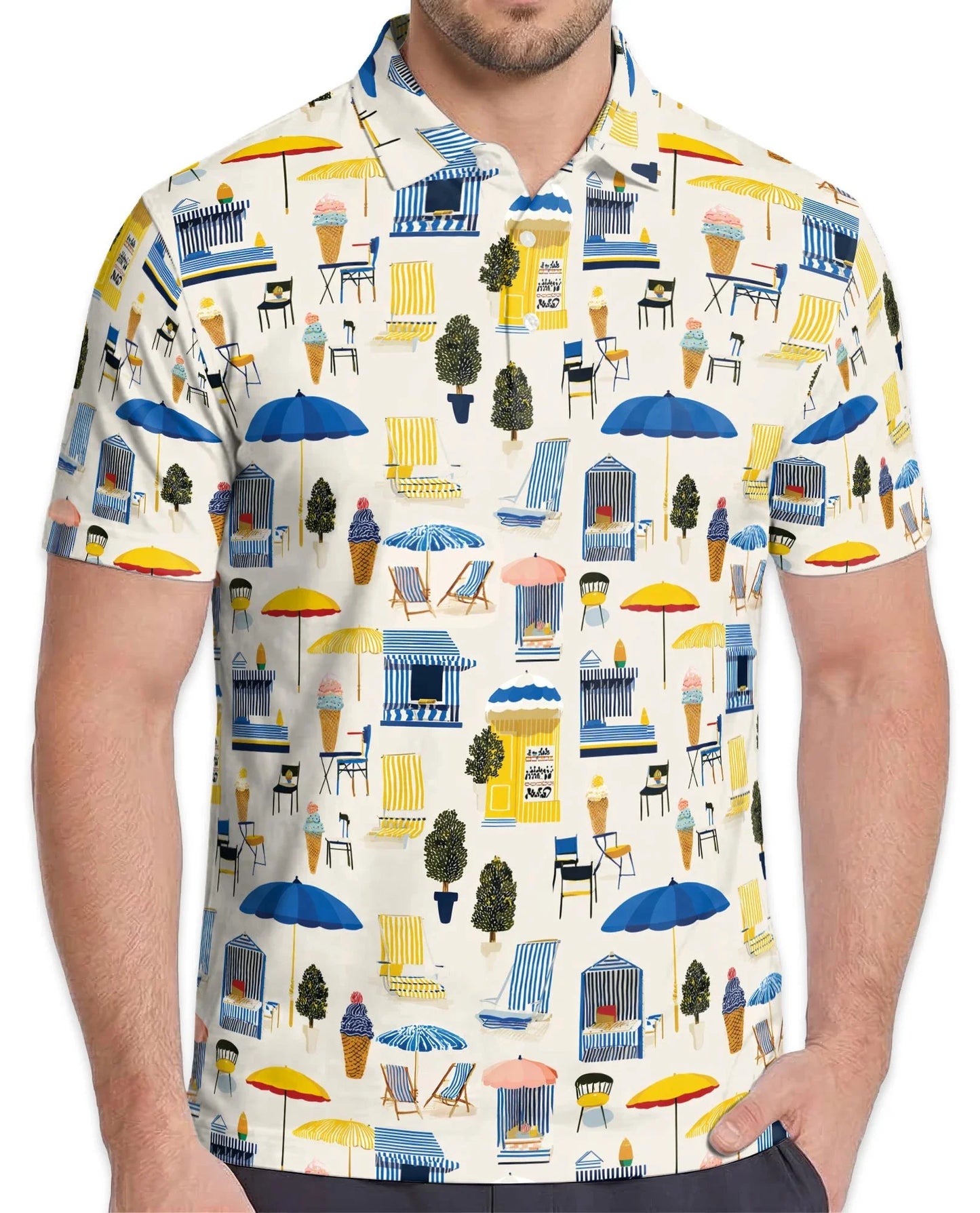 Beach Elements Polo Shirt for Men, Tropical Summer Coastal Style | Azhawaiian