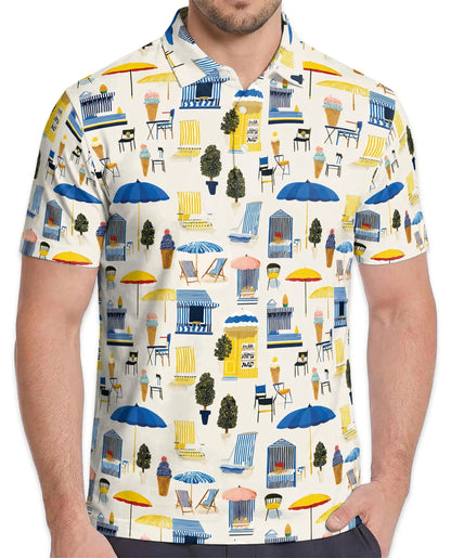 Beach Elements Polo Shirt for Men, Tropical Summer Coastal Style | Azhawaiian