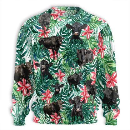 Black Angus Cow Tropical Floral Sweatshirt – Tropical 3D All Over Print Design
