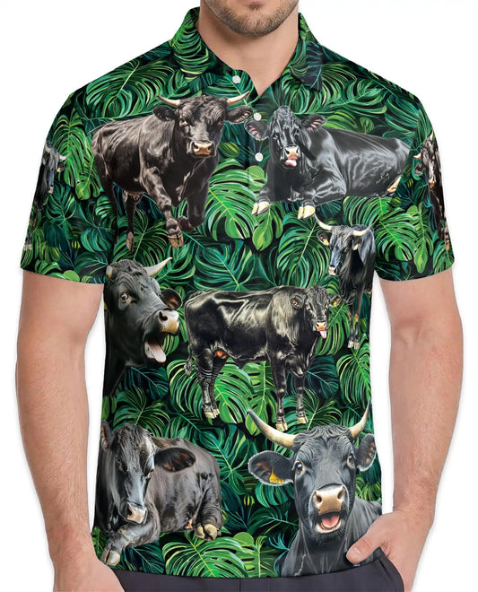 Black Bull Polo Shirt, Tropical Animal Print | Azhawaiian