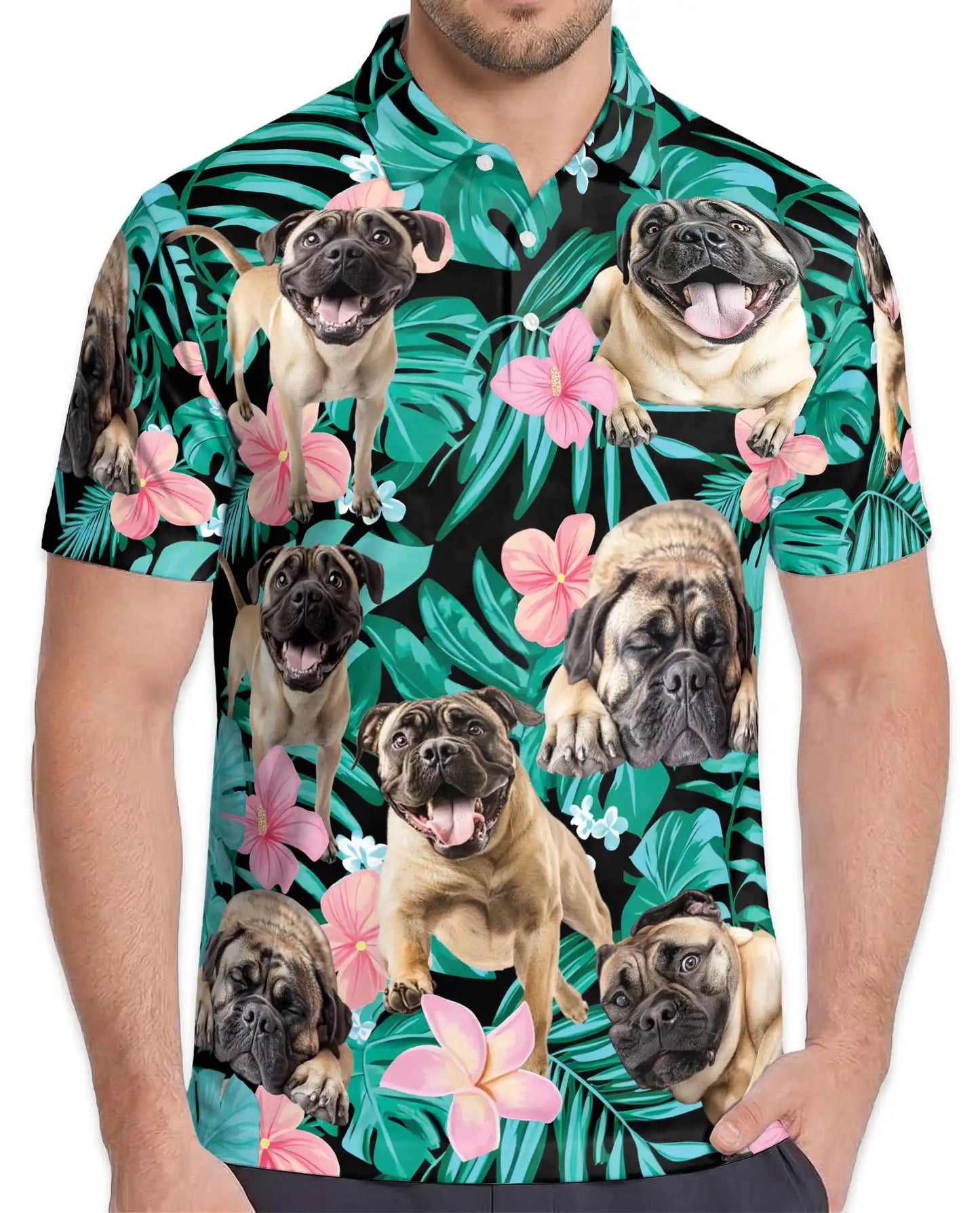 Pug Tropical Polo Shirt - Hawaiian Dog Lover Floral Design | Azhawaiian