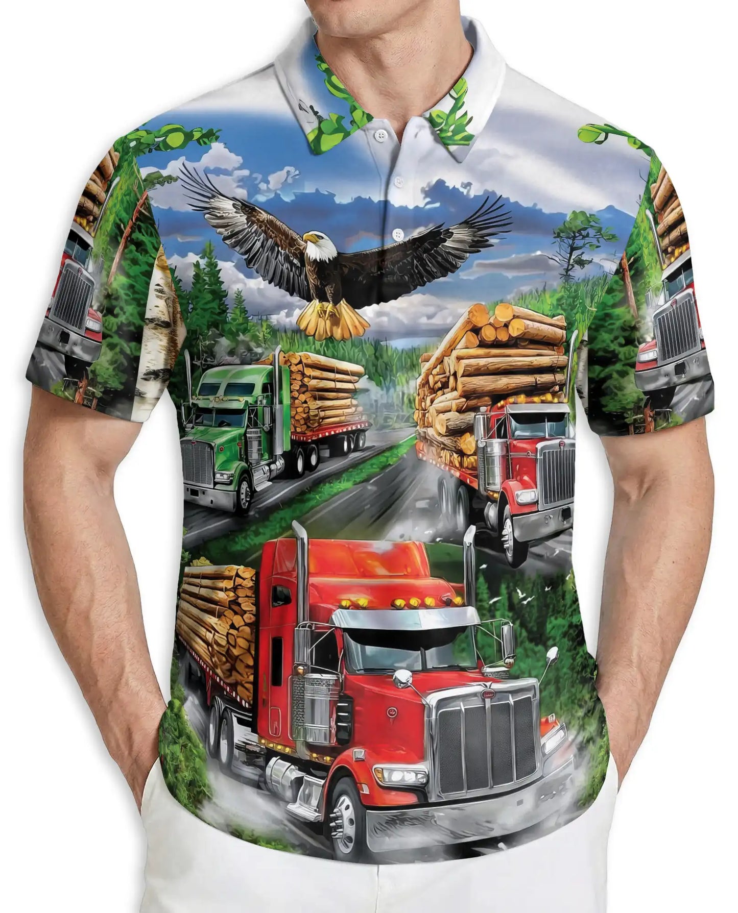 Logging Truck Eagle Polo Shirt, Outdoor Style | Azhawaiian