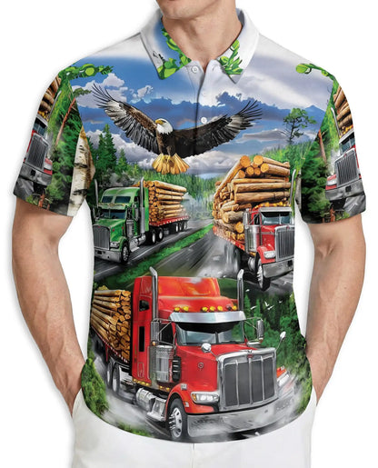 Logging Truck Eagle Polo Shirt, Outdoor Style | Azhawaiian