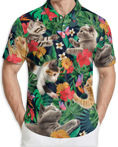 Kitten Hawaiian Polo Shirt for Men, Tropical Ocean Style | Azhawaiian