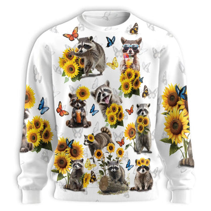 Raccoon Sunflower Sweatshirt – Colorful Graphic 3D All Over Print Design