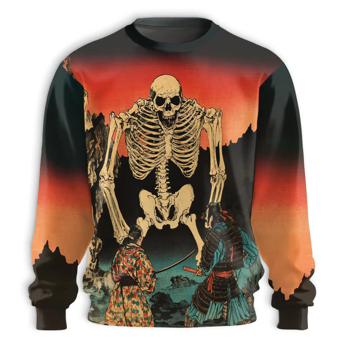 Vintage Japanese Skeleton Sweatshirt – Colorful Graphic 3D All Over Print Design