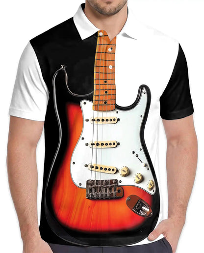 Electric Guitar Polo Shirt - Classic Rock Musician Style | Azhawaiian