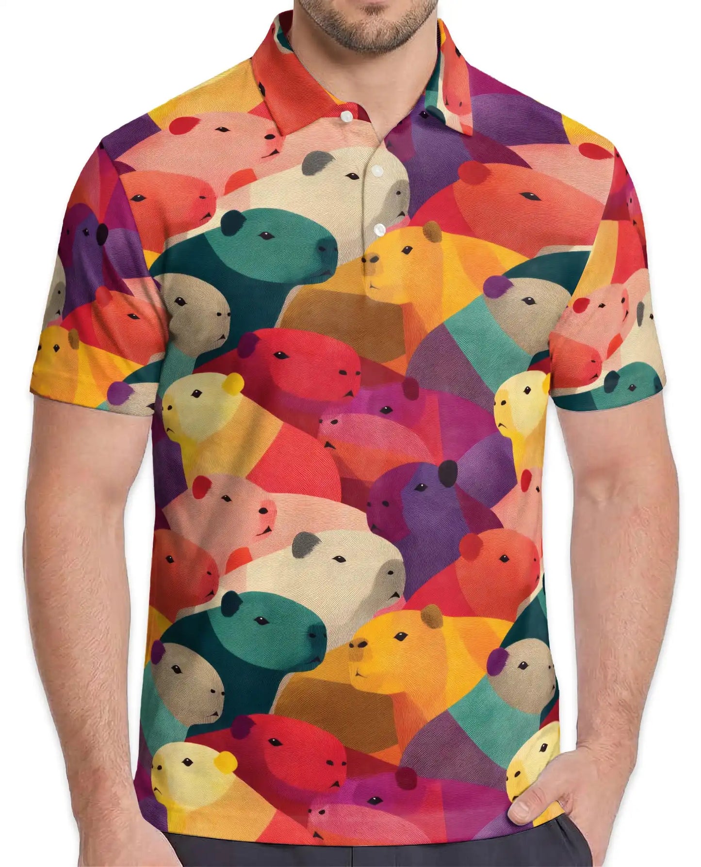 Capybara Polo Shirt for Men, Colorful Animal Style | Azhawaiian