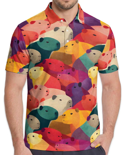 Capybara Polo Shirt for Men, Colorful Animal Style | Azhawaiian