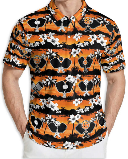 Pickleball Tropical 3D Polo Shirt for Men, Sunset Island Sports Style | Azhawaiian