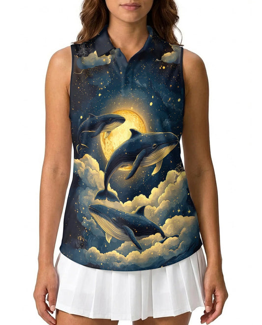 Midnight Whale Sleeveless Polo Shirt for Women | Azhawaiian