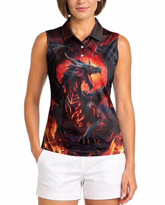 Mythical Dragon Sleeveless Polo Shirt for Women | Azhawaiian