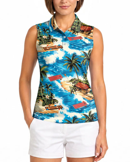 Tropical Cornhole Sleeveless Polo Shirt for Women | Azhawaiian