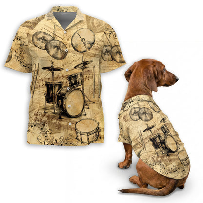 Drum Matching Dog Owner Hawaiian Shirts, Funny Pet Aloha Shirt for Beach Vacation - Azhawaiian